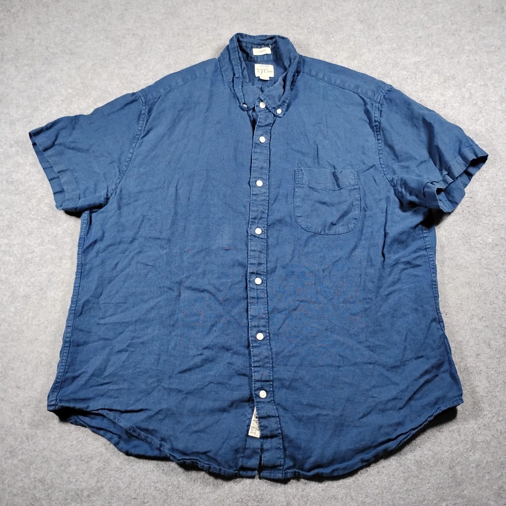 J.Crew Baird McNutt Irish Linen Short Sleeve Button Up Shirt Men XL Classic Navy